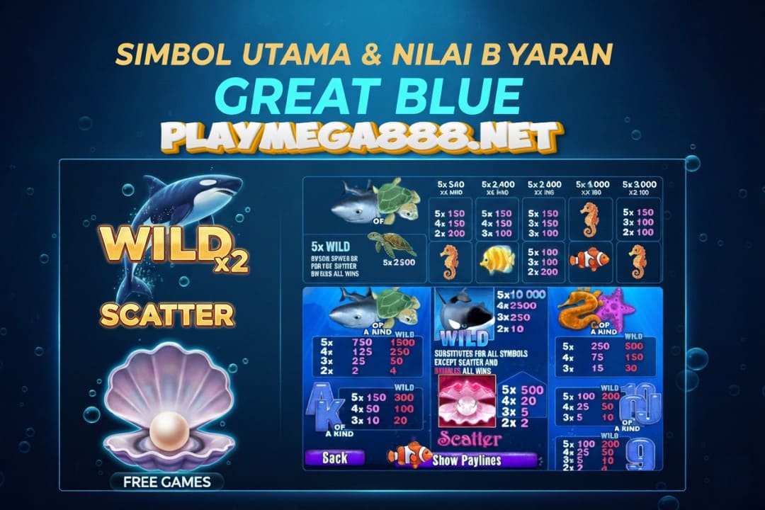 Simbol Utama & Nilai Bayaran Great Blue Mega888
